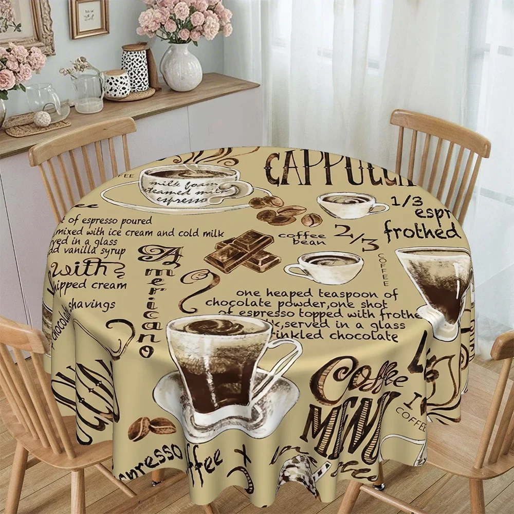 1pc Vintage Coffee Menu Hand-Drawn Print Kitchen Dining Round Tableclothxzj