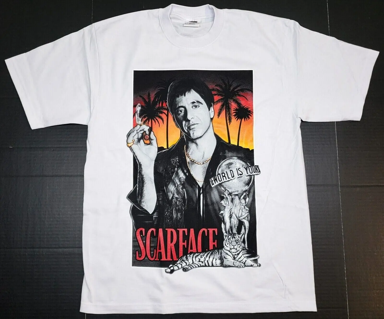 

SCARFACE T-shirt Tony Montana Gangster Movie Men's Tee 100%Cotton White New