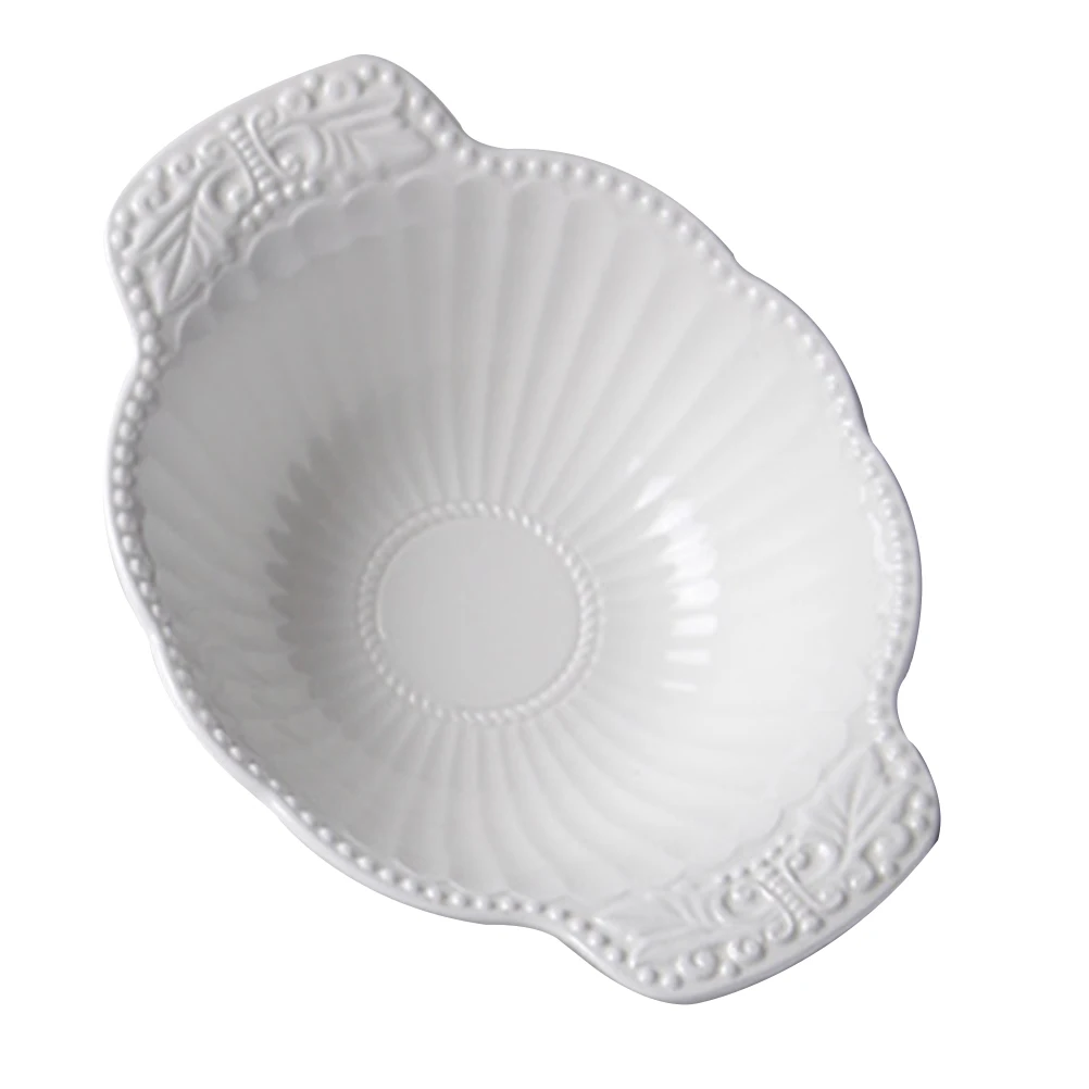 

1Pcs Salad Bowl Bone China Creative Restaurant Dish White Exquisite Embossed Serving Bowl Food Holder Soup Dessert Fruit Side