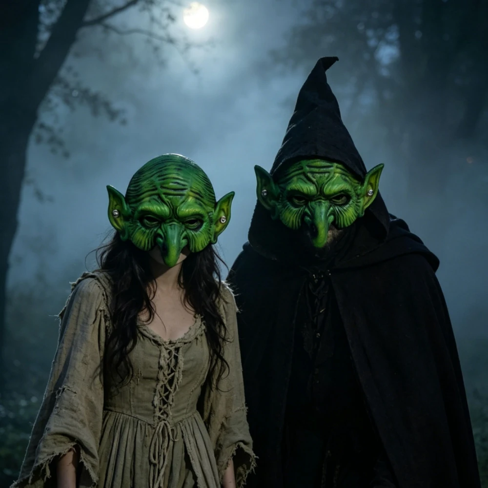 Soft Silicone Horror Mask Antique Green Brush Finish Side Metal Rivet Party Mask for Masquerade Script Kill Cosplay Accessory