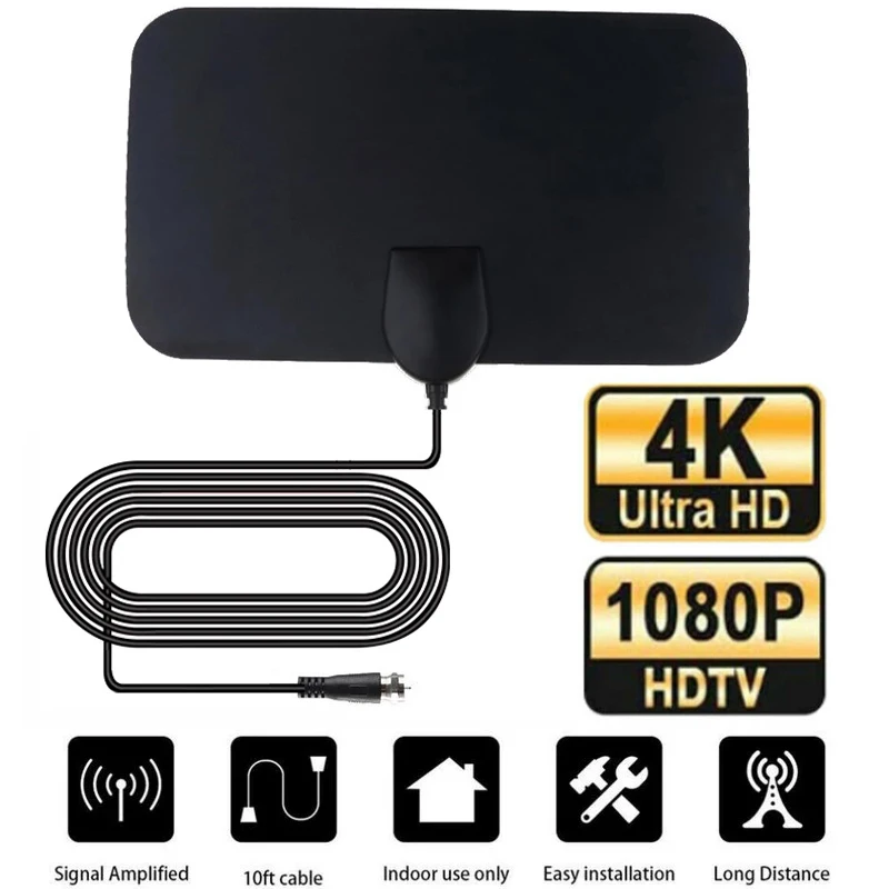 4K TV Antenna Signal Receiver 25DB High Gain HD TV DTV Box Digital EU Plug 3000 Miles Booster Active Indoor Aerial Flat Design