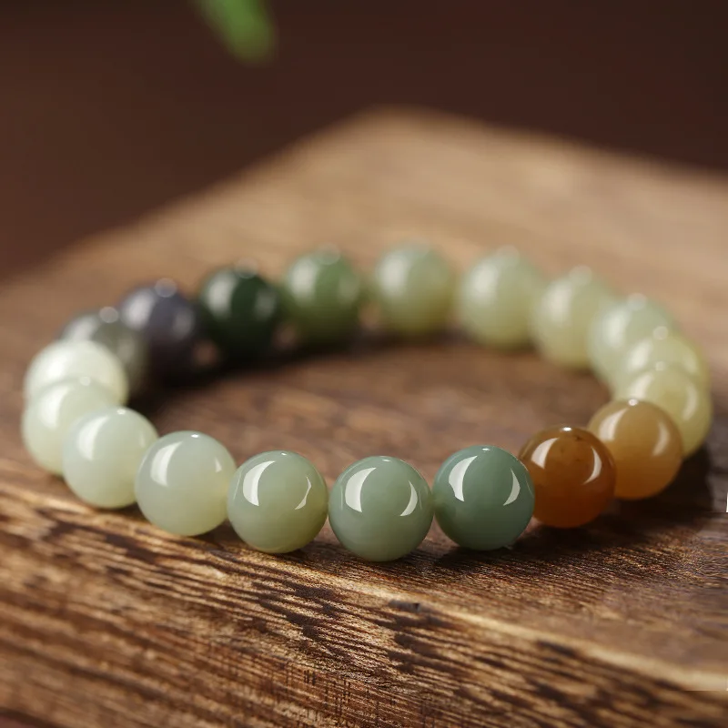 Natural Hetian Lucky , Multi-Bead , Plain , Women'S Summer Beaded , Jade Bracelet, Men