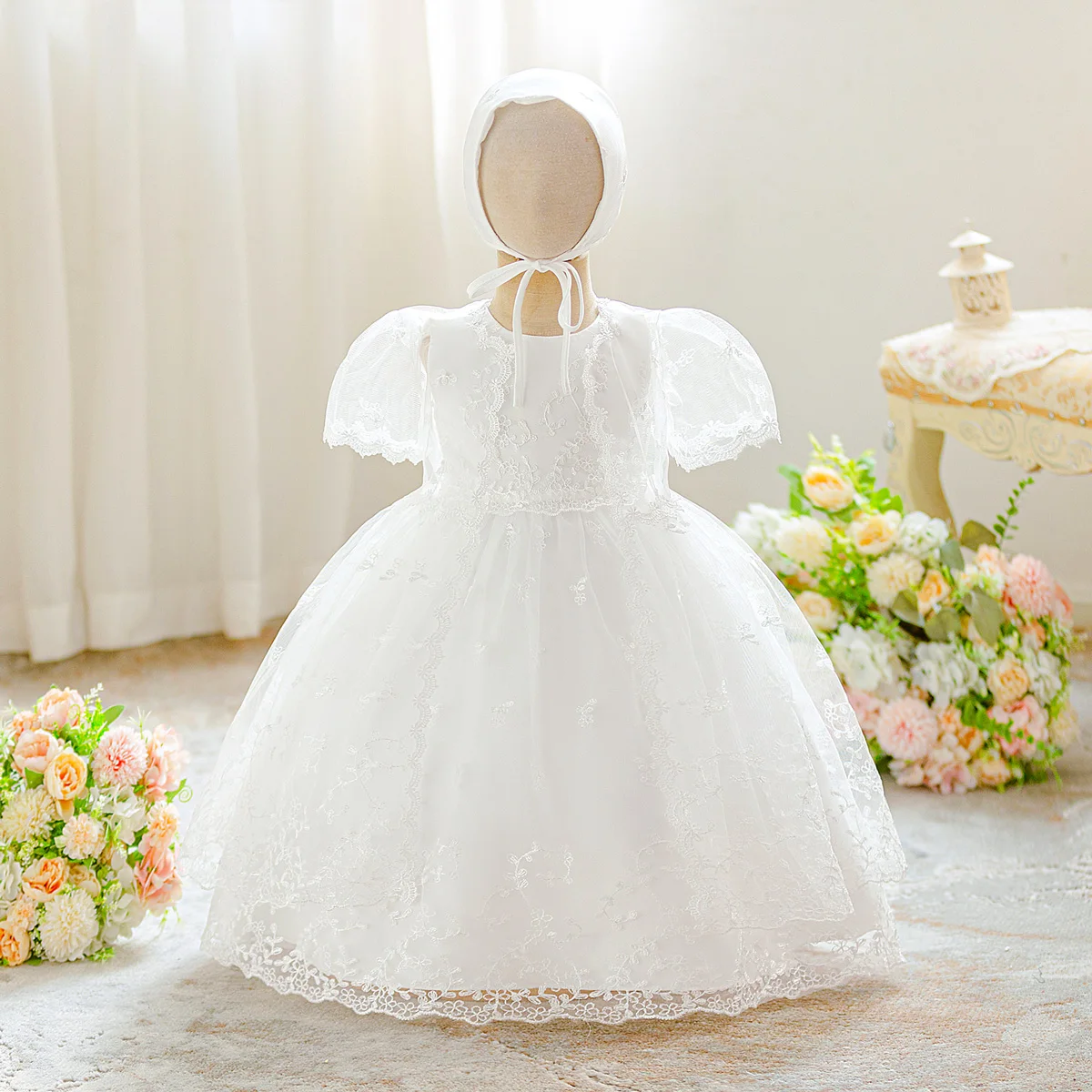 

3pcs Elegant Baptism Baby Girl Dress Toddler 1st Birthday Party Wedding Baby Dress First Communion Bridesmaid Girls Prom Costume