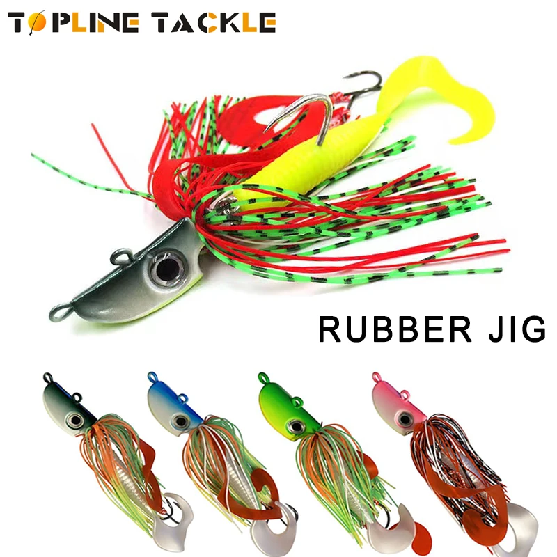 Slow Rubber Jig Head Lure Glow Slider Snapper 20g-150g Luminous Sea Fishing Jigs Hooks Skirt Beard Weedless Spinner Bait Lures