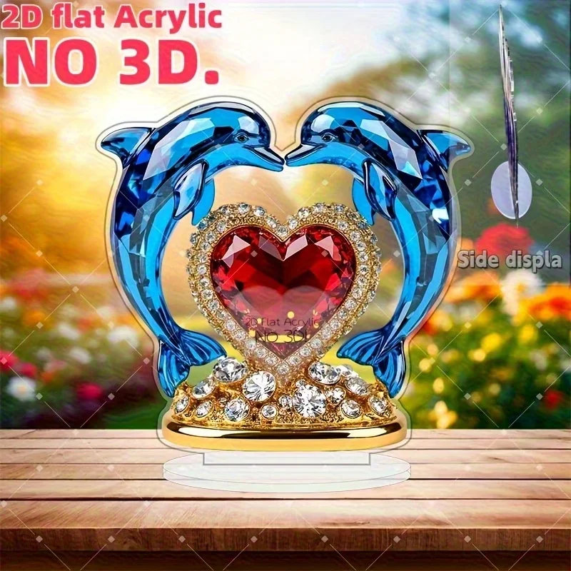 Adorno de escritorio con forma de corazón de delfín, plano, de acrílico, adecuado para el hogar y la oficina - Regalo para el Día del Padre, perfecto para el Día de Acción de Gracias