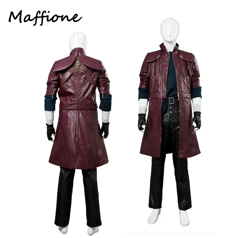 

DMC 5 Dante Cosplay Men Costume Outfits Leather Jacket Adult Male Long Cloat Windcoat Shoes Boots Full Set Halloween Part SX0794