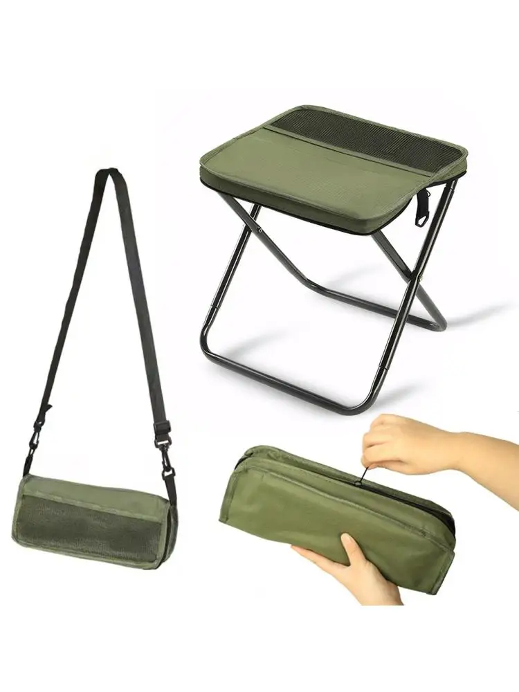 Petit tabouret d'extérieur avec sac en filet, chaise pliante légère pour pique-nique, jardinage, barbecue, randonnée