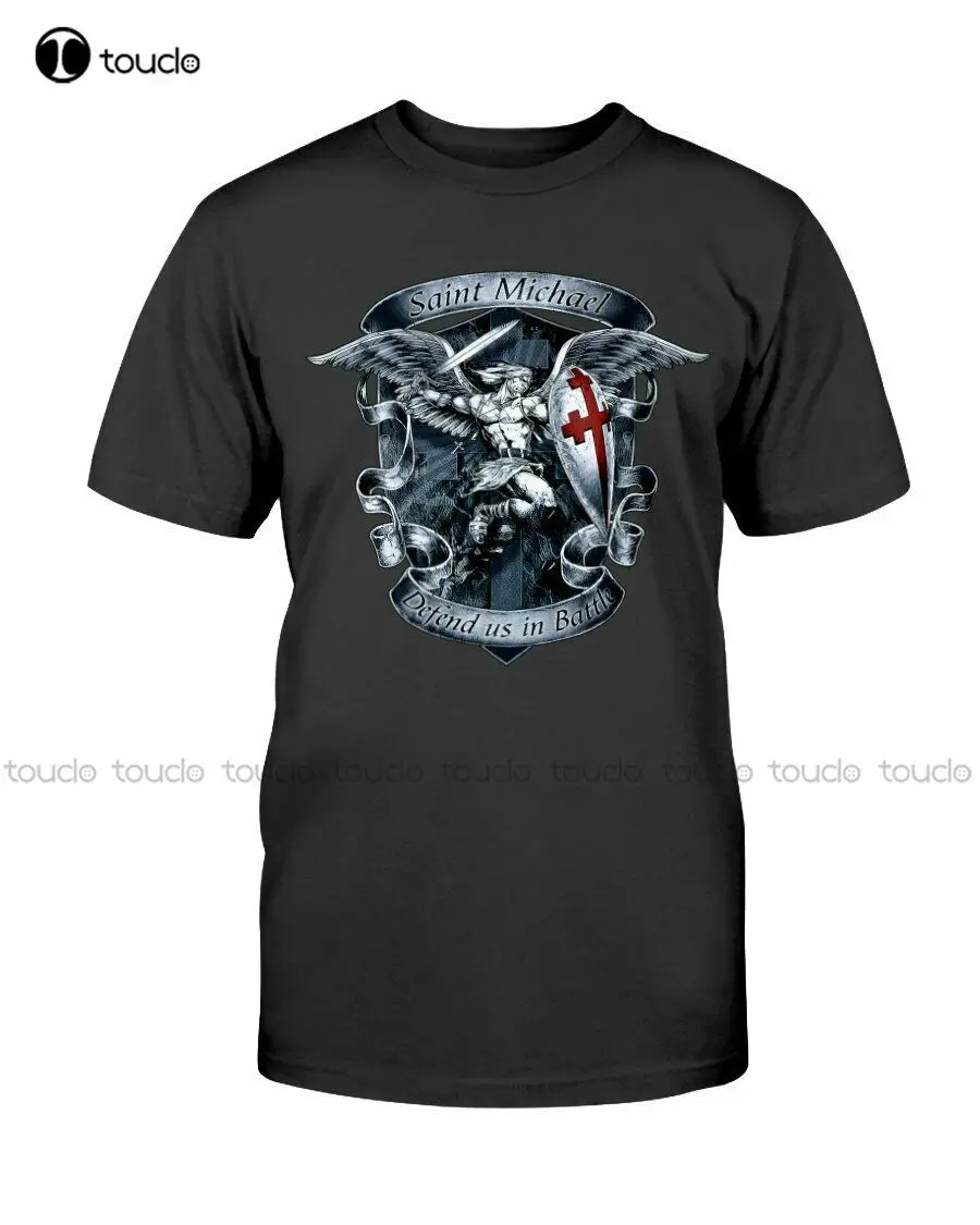 New Saint Michael Defend Us In Battle T-Shirt Teacher Tshirts Cotton Tee Xs-5Xl Unisex Fashion Funny Harajuku Streetwear Tshirt