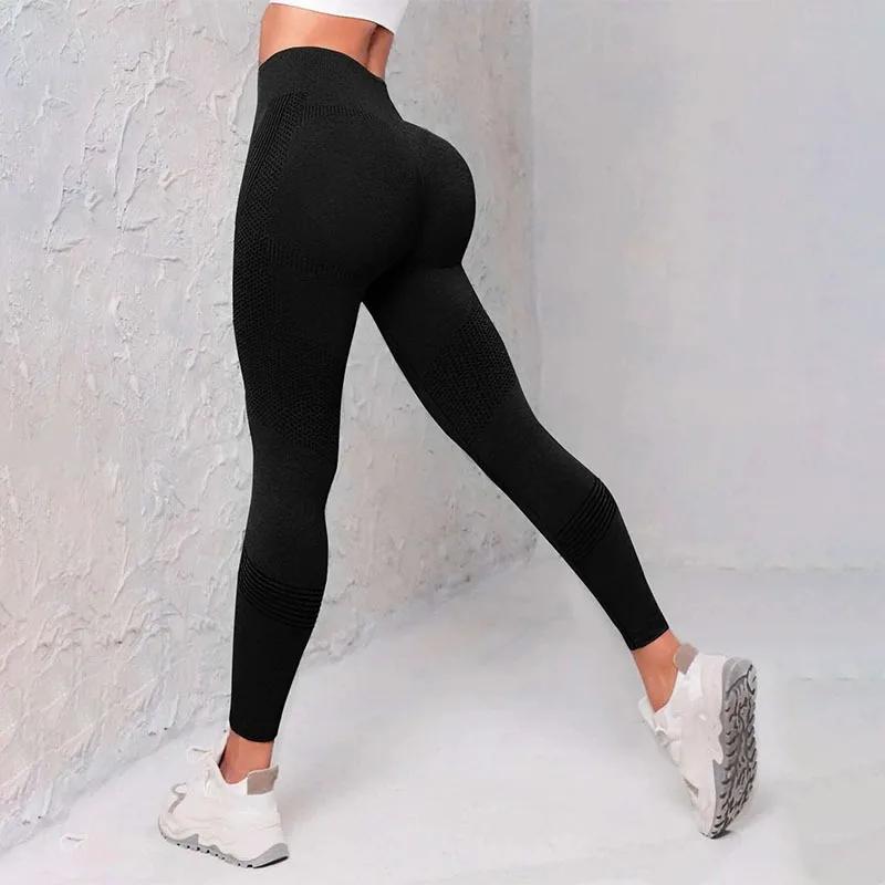 Elastic High Waist Leggings Women Knitted Solid Tights Seamless Butt Lift Fitness Yoga Fashion Skinnly Gym Sports Leggings