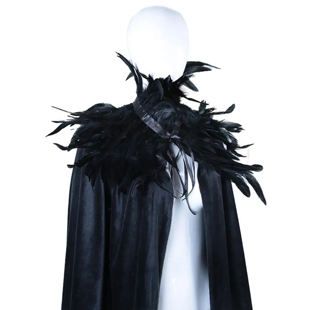 Halloween Shawl Halloween Velvet Shawl Cloak Demon Angel Costume Cape with Faux Feather Collar Easy Strap Halloween Cosplay