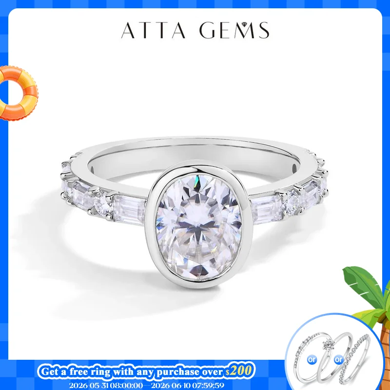 

ATTAGEMS Top Quality Oval Cut 2.0CT Moissanite Rings for Women 925 Sterling SIlver Engagement Ring Jewelry Gift With Certificate