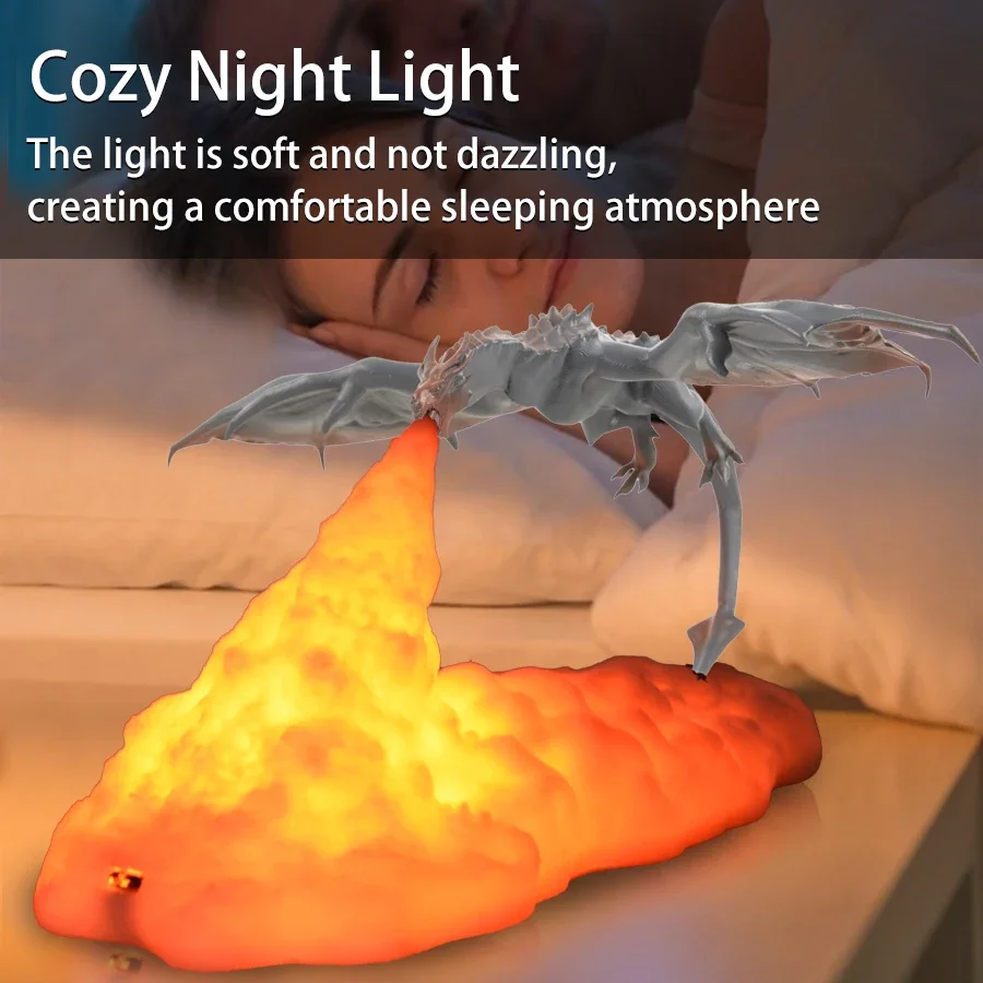 Unique 3D Printed Flying Dragon Flame Night Light Bedside Lamp Creative Children Gift Home Bedroom Decoration