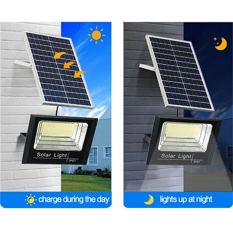 Luzes de inundação LED Solar Powered Refletor ao ar livre, Refletor impermeável, Controle remoto, 50W, 100W, 200W, 300W, 500W