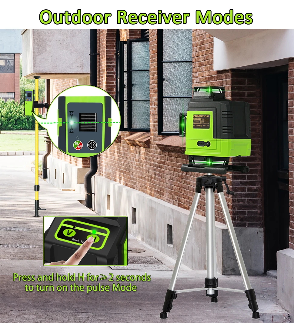 CLUBIONA 4D 16 Lines Green Beam Laser Level Remote Control Pulse mode Detector With 5000mAh Li-ion battery Laser Level Tools