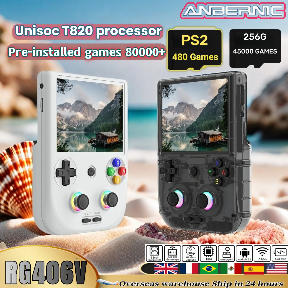 

ANBERNIC RG 406V Retro Video Handheld Game Console 4" IPS Multi-touch Screen Android13 RG406V RGB Lighting FOTA Update 512G PS2