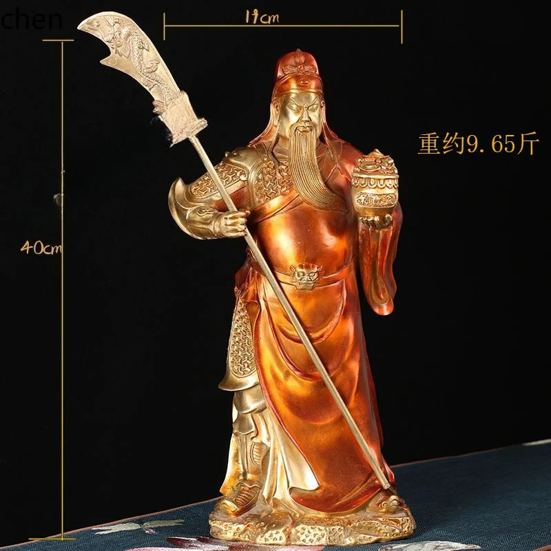 Cz1 guan gong holds a gold ingot in one hand and a sword in the other brass buddha statue