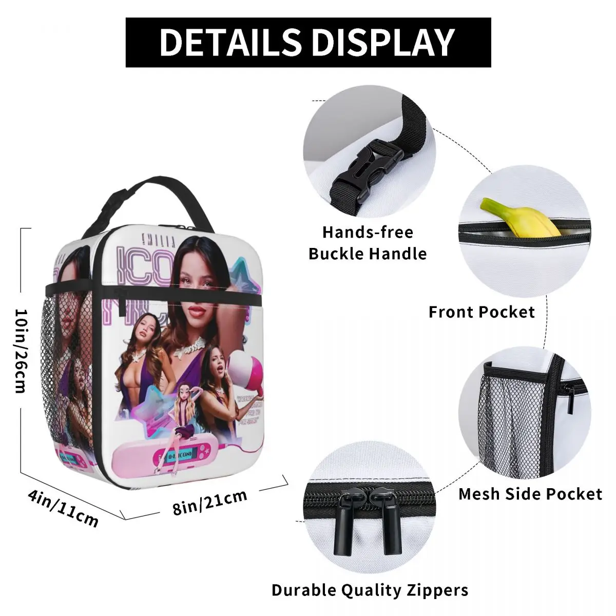 المغني إميليا Mernes MP3 جولة 2025 حقيبة الغداء للجنسين طباعة حقيبة تبريد السفر المحمولة سستة مقاوم للماء أكياس الغداء الحرارية