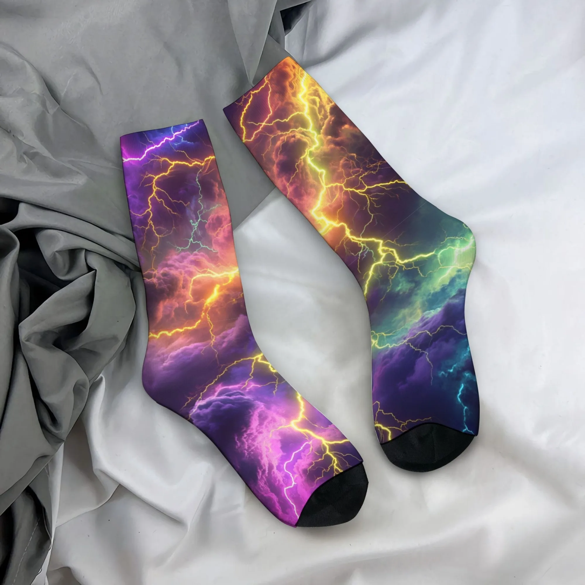 

Носки Novel Storm Lightning, модные повседневные мужские носки в стиле ретро, забавные носки в стиле хип-хоп, удобные нескользящие спортивные носки