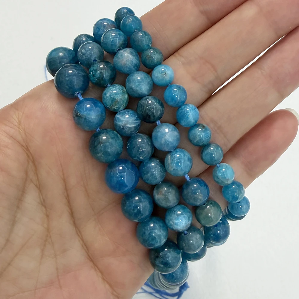 Genuine Semi-precious Natural Stone 6 8 10MM Size Blue Apatite Round Loose Beads 15