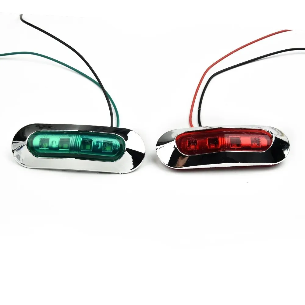 2 יחידות תאורת ניווט לסירה בצבע אדום ירוק LED 12-24V, עמידות למים, מנורת אות סיגנל ימיות יאכטות, אור אזהרה לצד