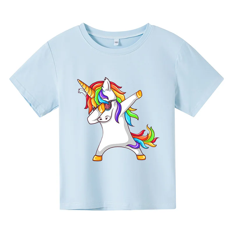 white Unicorn Cartoon Girls T-shirt Birthday Name  T-shirt Baby Boy Children Tops Kids cat horse Clothes