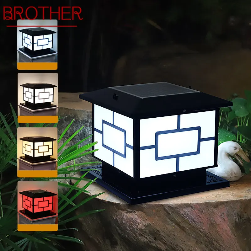 BROTHER Solar Post Lamp Outdoor Vintage Creative Simple Pillar Light LED Waterproof IP65 for Home Villa Courtyard Decor