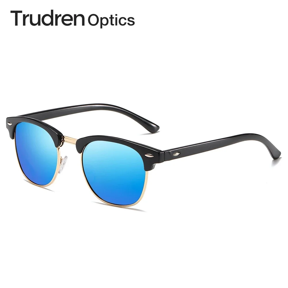 

Trudren Unisex Classic Browline Polarized Sunglasses for Men Horn Rimmed Square Sun Glasses Womens Metal Rivets Sunglass RB3016