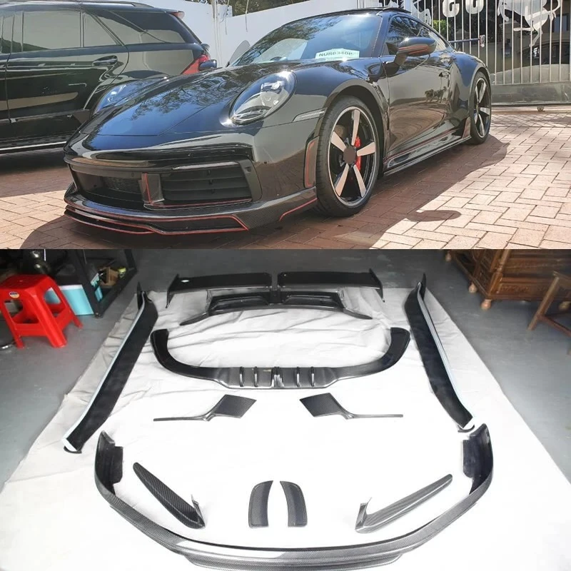 

Для Porsche 911 992 Carrera 991, передний бампер из настоящего углеродного волокна, задний диффузор, спойлер, боковые юбки, комплект кузова автомобиля, 2019