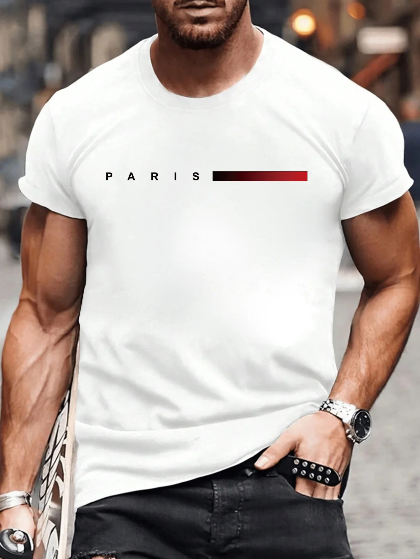 

Summer men's casual printed letter round neck short sleeved T-shirt