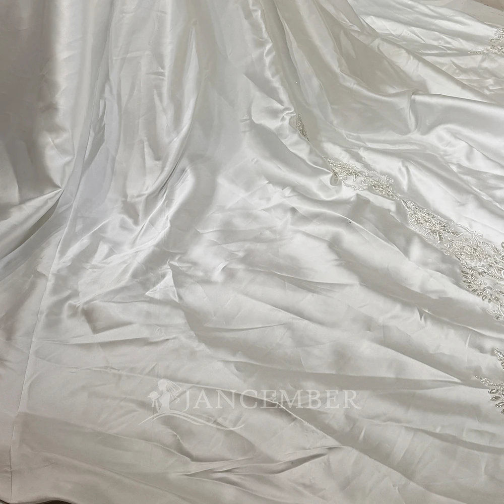 Affordable Beach Wedding Dress 2025 Scoop Ball Gown Satin Beading Bride Gown Lace Up Back Princess Customized Vestido de Noiva