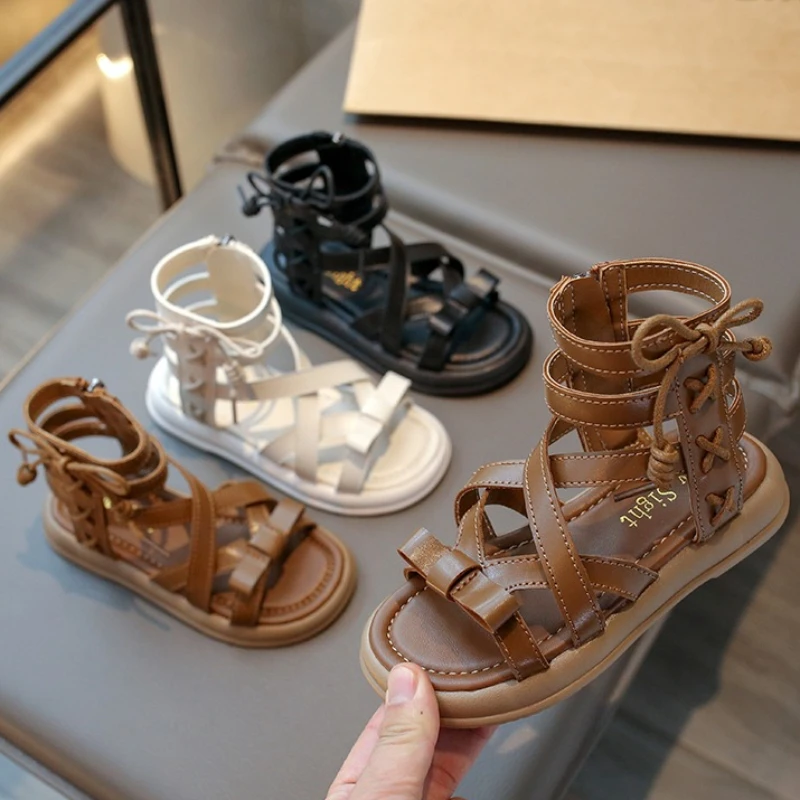 Hot Sale Roman Children Princess Summer Fashion Ball Party Hollow Retro Sandals Baby Girls Soft Daily Elegant Kids Flats Zapatos