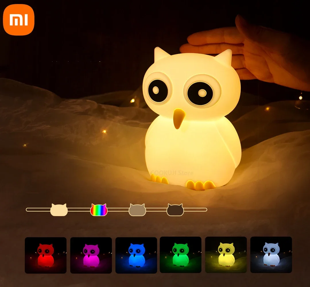 Xiaomi Owl Penguin Silicone Touch Sensor Night Light Rechargeable 6 Colors USB Charging LED Night Lamp for Children Baby