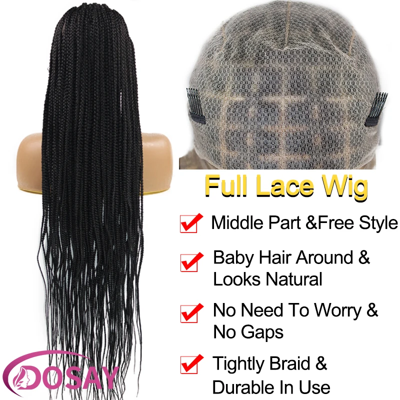 Synthetic 36 Inch Full Lace Box Braided Wigs Criss Cross Braids Lace Front Wigs for Black Women Knotless Braid Lace Frontal Wigs