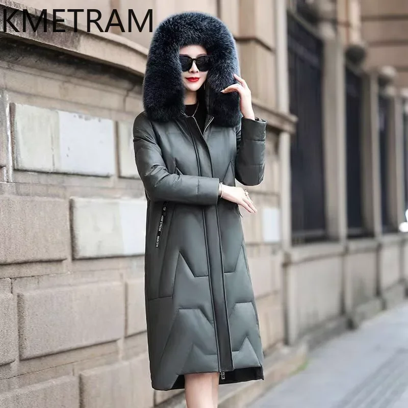 Real Sheepskin Genuine Leather Down Coats Women Clothing Fox Fur Collar Puffer Jacket with Hood Winter Outerwears 2024 пуховик