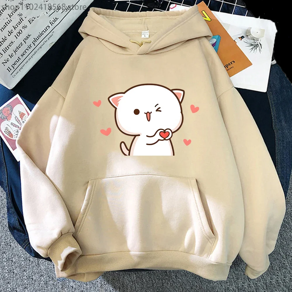 

Women Hoodies Kawaii Peach Cat Cartoon Print Sweatshirt Mochi Heart Love Winter Cartoon Sudadera Harajuku Mujer Y2k Clothing Men