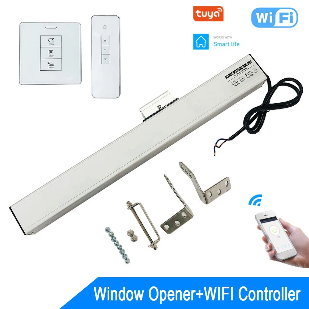 

Smart Home Tuya Wifi AC110-220 Electric WIndow Opener Kit Stroke 200mm 300mm 400mm 400N 10mm/s Support Tuya Smartlife APP