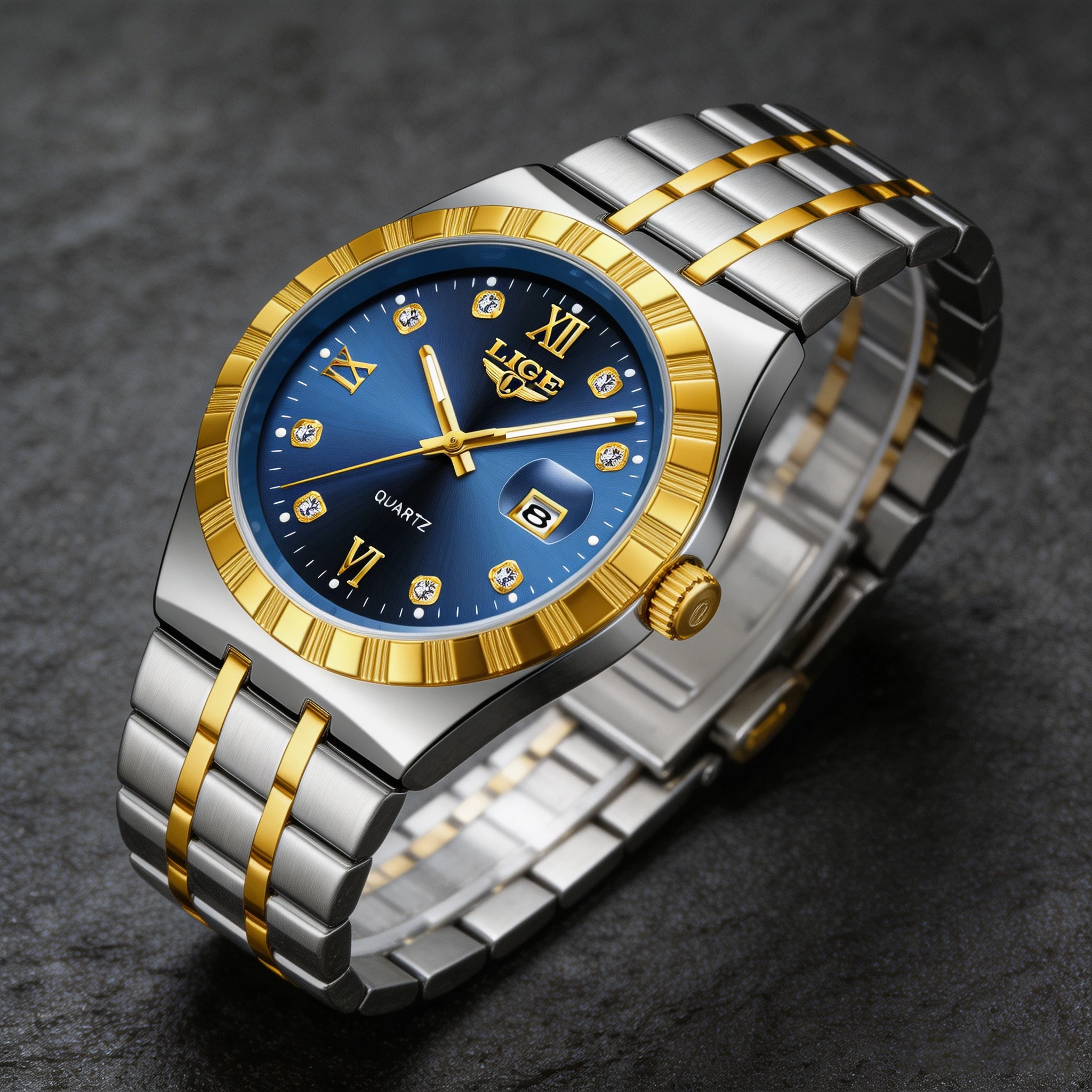 LIGE New Fashion Business Men's Watch Luminous Waterproof Week Date Luxury Man Wristwatch Stainless Steel Quartz Watches For Men