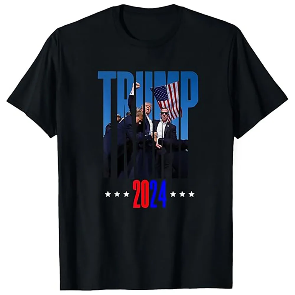 Donald Trump Fight Fist 2024 Shooting President Legend Supporter Printing T-Shirt Fashion Cotton Men Women Short Sleeve 01336