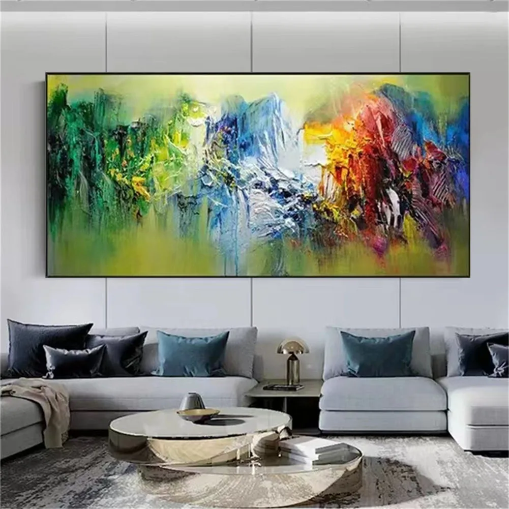 

Nodic Hand-Painted Abstract Oil Painting Simplicity Geometric Large Color Block Wall Art Canvas Picture For Living Room Decor