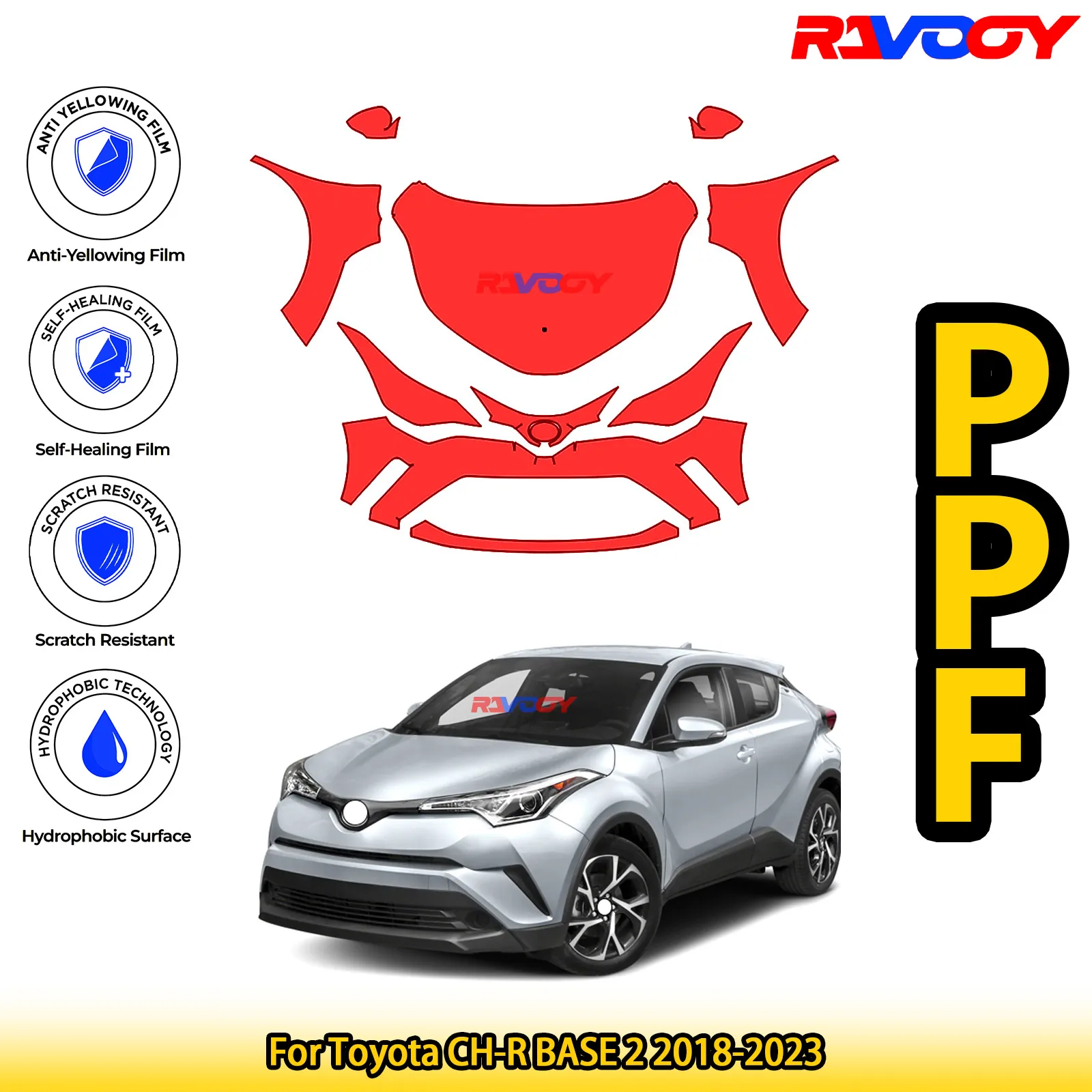

For Toyota CH-R BASE 2 2018-2023 Glossy Matte Black Precut front PPF Kit Paint Protection Film