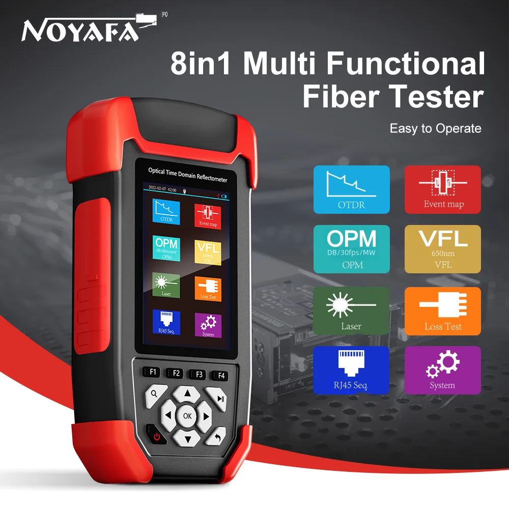 NOYAFA-Detector de fallos de fibra óptica NF-981 OTDR, medidor de potencia óptica para OPM VFL OLS, mapa de eventos, probador de Cable Ethernet de 10m-60km