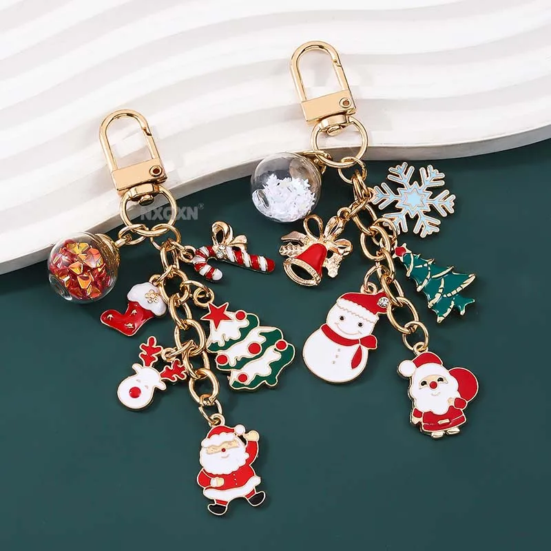 Neue stil Weihnachten schlüsselbund cartoon Weihnachten baum glocke zuckerrohr schneemann schneeflocke anhänger DIY urlaub dekoration tasche anhänger