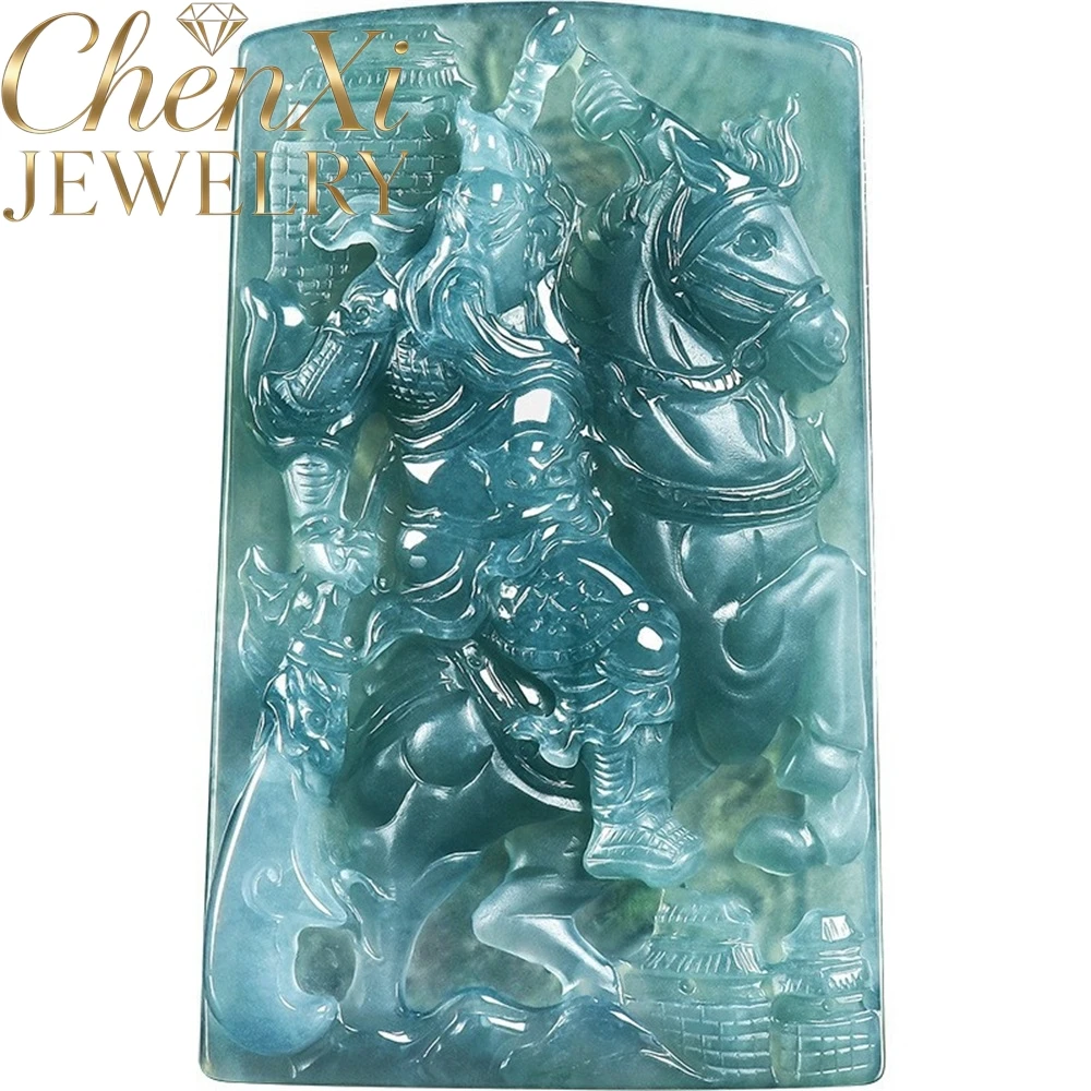 

High-End Natural Ice-Colored Blue Water Jadeite Dragon-Shaped Guan Gong Pendant Luxury Quality Fashion Fine Jewelry Exquisite
