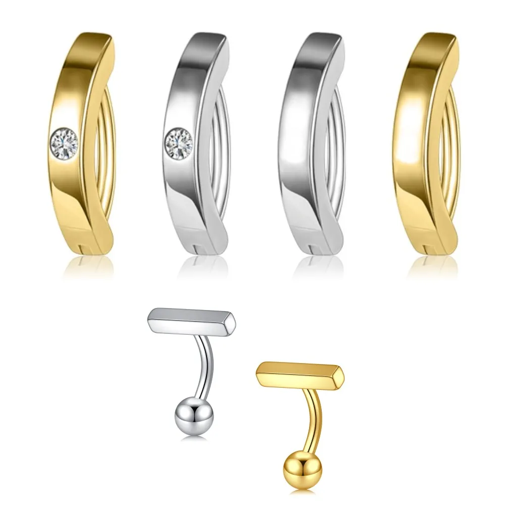 

6PCS Belly Button Ring Belly Rings Surgical Steel Belly Button Rings for Women Dangling Short Bar Clicker Belly Button Piercing