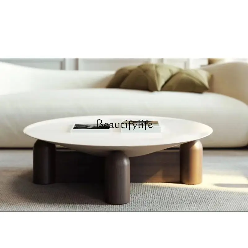 *طاولة قهوة مستديرة بسيطة إيطالية لغرفة المعيشة أثاث شخصي إبداعي من الخشب الصلب