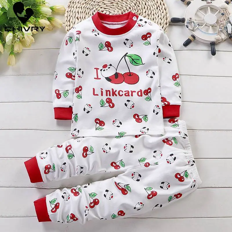 2023 Newborn Kids Boys Girls Pajama Sets Cartoon Long Sleeve Cute T-Shirt Tops with Pants Toddler Baby Autumn Sleeping Clothes