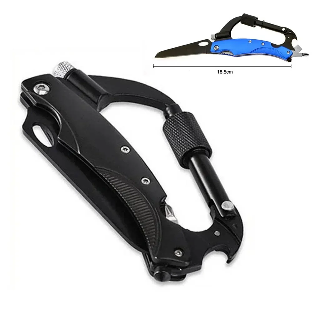 EDC Multitool Carabiner Folding Knife 7-in-1 Pocket Keychain light Bottle Opener Screwdrivers Outdoor Tactical Survival Gear