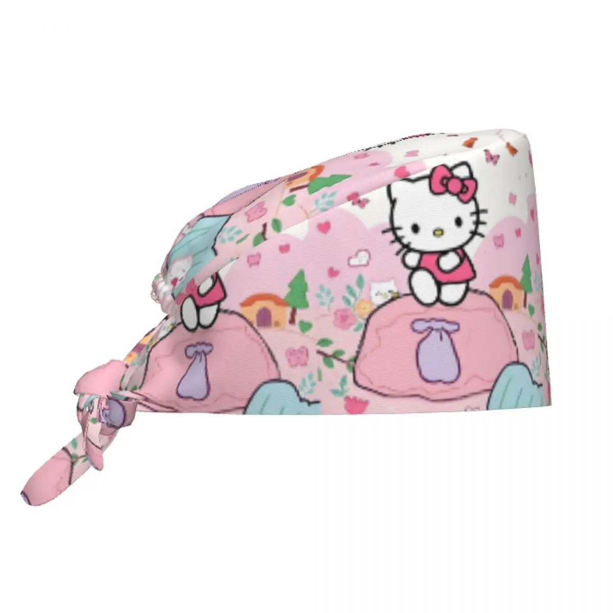 

Розовая рабочая кепка Hello Kitty на заказ, хирургические шапки для женщин и мужчин, кепка с цветком и бабочкой для операционной, шляпы оператора, шляпа для лабораторных работ