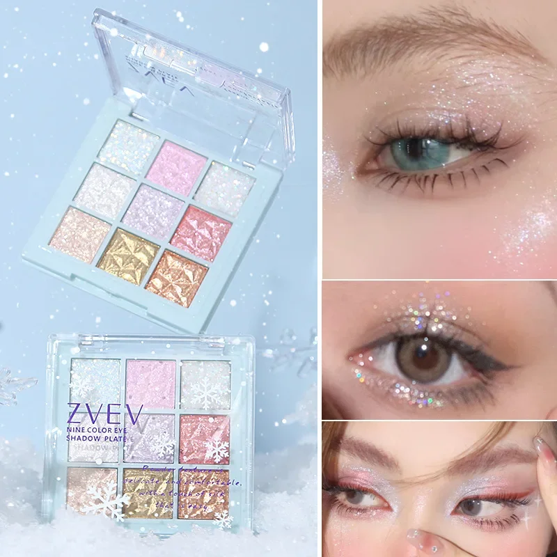 9-kleuren Glitter Sneeuwvlok Oogschaduw Palet Blauw Roze Parelachtige Oogmake-up Palet Langdurige Natuurlijke Oogschaduw Pigment Cosmetische