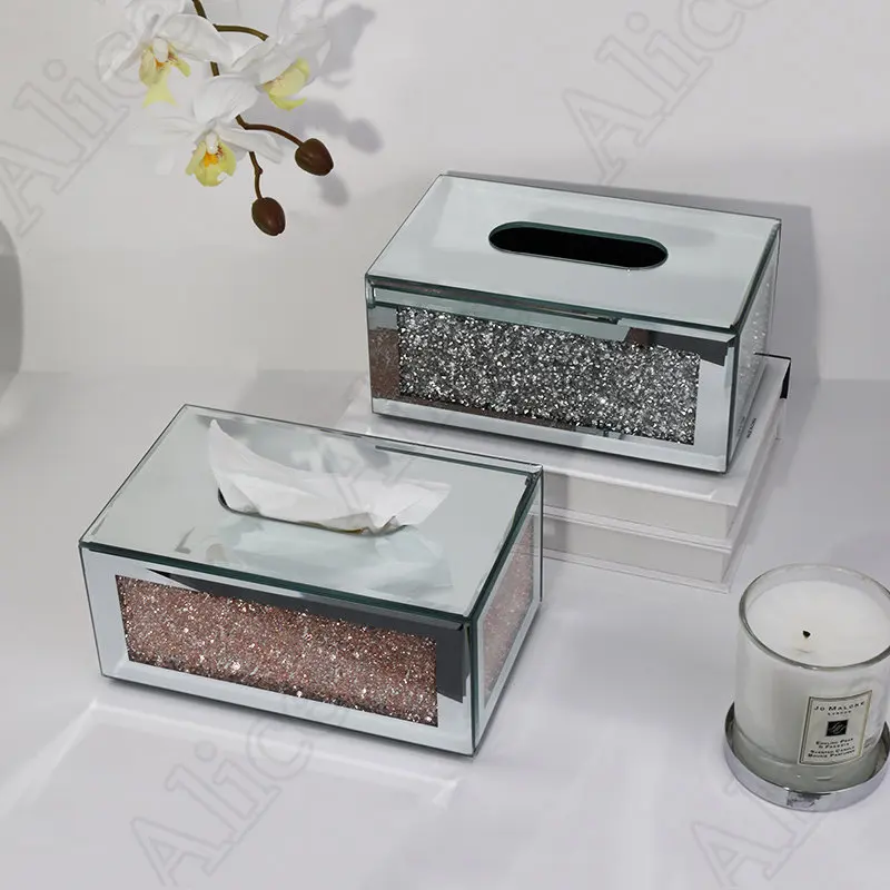 Creative Inlaid Diamond Tissue Box Dining Table Decor Glass Napkin Holder Living Room Decoration Desktop Paper Towel Organizer